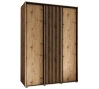 ABIKSMEBLE Lanko 1 Armoire à Trois Portes Coulissantes avec Barre, Étagères - Moderne Armoire de Rangement pour Chambre, Salon - 235,2x180x60 cm - Artisan Artisan Noir