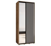 ABIKSMEBLE Lanko 2 Armoire à Deux Portes Coulissantes avec Miroir, Barre, Étagères - Moderne Armoire de Rangement pour Chambre, Salon - 235,2x120x45 cm - Artisan Blanc Noir