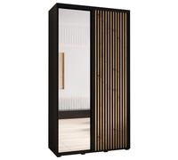 ABIKSMEBLE Lanko 2 Armoire à Deux Portes Coulissantes avec Miroir, Barre, Étagères - Moderne Armoire de Rangement pour Chambre, Salon - 235,2x130x45 cm - Noir Noir Artisan