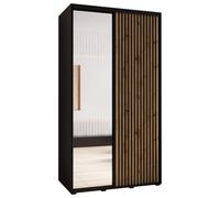 ABIKSMEBLE Lanko 2 Armoire à Deux Portes Coulissantes avec Miroir, Barre, Étagères - Moderne Armoire de Rangement pour Chambre, Salon - 235,2x140x60 cm - Noir Artisan Noir