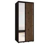 ABIKSMEBLE Lanko 2 Armoire à Deux Portes Coulissantes avec Miroir, Barre, Étagères - Moderne Armoire de Rangement pour Chambre, Salon - 235,2x120x60 cm - Noir Artisan Noir