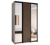 ABIKSMEBLE Lanko 2 Armoire à Trois Portes Coulissantes avec Miroir, Barre, Étagères - Moderne Armoire de Rangement pour Chambre, Salon - 235,2x150x60 cm - Blanc Noir Artisan