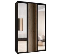 ABIKSMEBLE Lanko 2 Armoire à Trois Portes Coulissantes avec Miroir, Barre, Étagères - Moderne Armoire de Rangement pour Chambre, Salon - 235,2x160x45 cm - Noir Noir Artisan