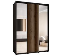 ABIKSMEBLE Lanko 2 Armoire à Trois Portes Coulissantes avec Miroir, Barre, Étagères - Moderne Armoire de Rangement pour Chambre, Salon - 235,2x170x60 cm - Noir Artisan Noir
