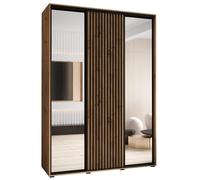 ABIKSMEBLE Lanko 2 Armoire à Trois Portes Coulissantes avec Miroir, Barre, Étagères - Moderne Armoire de Rangement pour Chambre, Salon - 235,2x170x45 cm - Artisan Artisan Noir