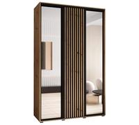 ABIKSMEBLE Lanko 2 Armoire à Trois Portes Coulissantes avec Miroir, Barre, Étagères - Moderne Armoire de Rangement pour Chambre, Salon - 235,2x150x45 cm - Artisan Noir Artisan