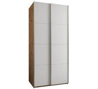 ABIKSMEBLE LUX 1 Armoire à 2 Portes Coulissantes avec Fermeture Silencieuse - Système Coulissant HETTICH Topline L - pour Salon, Chambre à Coucher - 245,5x100x64cm - Artisan, Blanc, Argent
