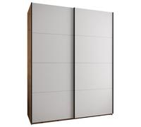 ABIKSMEBLE LUX 1 Armoire à 2 Portes Coulissantes avec Fermeture Silencieuse - Système Coulissant HETTICH Topline L - pour Salon, Chambre à Coucher - 245,5x200x64cm - Artisan, Blanc, Noir