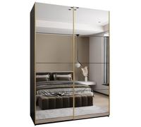 ABIKSMEBLE LUX 2 Armoire à 2 Portes Coulissantes avec Miroir, Fermeture Silencieuse - Système HETTICH Topline L - pour Salon, Chambre à Coucher - 245,5x170x64cm - Noir, Noir, Or