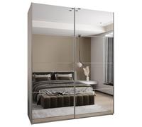 ABIKSMEBLE LUX 2 Armoire à 2 Portes Coulissantes avec Miroir, Fermeture Silencieuse - Système HETTICH Topline L - pour Salon, Chambre à Coucher - 245,5x200x64cm - Blanc, Blanc, Argent