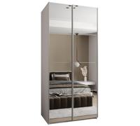 ABIKSMEBLE LUX 2 Armoire à 2 Portes Coulissantes avec Miroir, Fermeture Silencieuse - Système HETTICH Topline L - pour Salon, Chambre à Coucher - 245,5x100x64cm - Blanc, Blanc, Argent