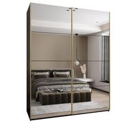 ABIKSMEBLE LUX 2 Armoire à 2 Portes Coulissantes avec Miroir, Fermeture Silencieuse - Système HETTICH Topline L - pour Salon, Chambre à Coucher - 245,5x190x64cm - Noir, Noir, Or
