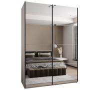 ABIKSMEBLE LUX 2 Armoire à 2 Portes Coulissantes avec Miroir, Fermeture Silencieuse - Système HETTICH Topline L - pour Salon, Chambre à Coucher - 245,5x180x64cm - Blanc, Blanc, Noir