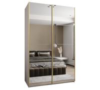 ABIKSMEBLE LUX 2 Armoire à 2 Portes Coulissantes avec Miroir, Fermeture Silencieuse - Système HETTICH Topline L - pour Salon, Chambre à Coucher - 245,5x160x64cm - Blanc, Blanc, Or