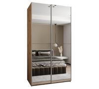 ABIKSMEBLE LUX 2 Armoire à 2 Portes Coulissantes avec Miroir, Fermeture Silencieuse - Système HETTICH Topline L - pour Salon, Chambre à Coucher - 245,5x130x64cm - Artisan, Artisan, Argent