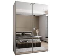 ABIKSMEBLE LUX 2 Armoire à 2 Portes Coulissantes avec Miroir, Fermeture Silencieuse - Système HETTICH Topline L - pour Salon, Chambre à Coucher - 245,5x170x64cm - Blanc, Noir, Argent