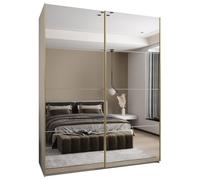 ABIKSMEBLE LUX 2 Armoire à 2 Portes Coulissantes avec Miroir, Fermeture Silencieuse - Système HETTICH Topline L - pour Salon, Chambre à Coucher - 245,5x200x64cm - Blanc, Blanc, Or