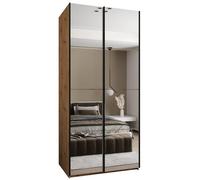 ABIKSMEBLE LUX 2 Armoire à 2 Portes Coulissantes avec Miroir, Fermeture Silencieuse - Système HETTICH Topline L - pour Salon, Chambre à Coucher - 245,5x120x64cm - Artisan, Artisan, Noir