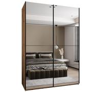 ABIKSMEBLE LUX 2 Armoire à 2 Portes Coulissantes avec Miroir, Fermeture Silencieuse - Système HETTICH Topline L - pour Salon, Chambre à Coucher - 245,5x180x64cm - Artisan, Noir, Noir