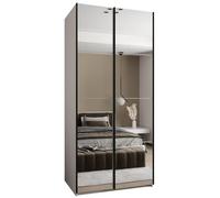 ABIKSMEBLE LUX 2 Armoire à 2 Portes Coulissantes avec Miroir, Fermeture Silencieuse - Système HETTICH Topline L - pour Salon, Chambre à Coucher - 245,5x100x64cm - Blanc, Blanc, Noir