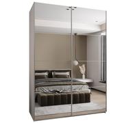 ABIKSMEBLE LUX 2 Armoire à 2 Portes Coulissantes avec Miroir, Fermeture Silencieuse - Système HETTICH Topline L - pour Salon, Chambre à Coucher - 245,5x180x64cm - Blanc, Blanc, Argent