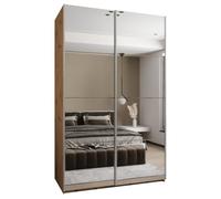 ABIKSMEBLE LUX 2 Armoire à 2 Portes Coulissantes avec Miroir, Fermeture Silencieuse - Système HETTICH Topline L - pour Salon, Chambre à Coucher - 245,5x150x64cm - Artisan, Artisan, Argent