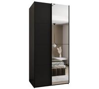 ABIKSMEBLE LUX 3 Élégante Armoire à 2 Portes Coulissantes avec Miroir sur la Porte - Fermeture Silencieuse - Système HETTICH Topline L - 245,5x100x64cm - Noir