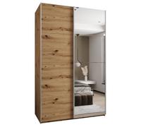 ABIKSMEBLE LUX 3 Élégante Armoire à 2 Portes Coulissantes avec Miroir sur la Porte - Fermeture Silencieuse - Système HETTICH Topline L - 245,5x160x64cm - Artisan, Artisan, Argent
