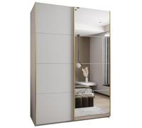 ABIKSMEBLE LUX 3 Élégante Armoire à 2 Portes Coulissantes avec Miroir sur la Porte - Fermeture Silencieuse - Système HETTICH Topline L - 245,5x170x64cm - Blanc, Blanc, Or