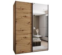 ABIKSMEBLE LUX 3 Élégante Armoire à 2 Portes Coulissantes avec Miroir sur la Porte - Fermeture Silencieuse - Système HETTICH Topline L - 245,5x180x64cm - Artisan, Artisan, Noir