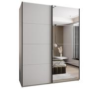 ABIKSMEBLE LUX 3 Élégante Armoire à 2 Portes Coulissantes avec Miroir sur la Porte - Fermeture Silencieuse - Système HETTICH Topline L - 245,5x190x64cm - Blanc, Blanc, Noir