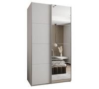 ABIKSMEBLE LUX 3 Élégante Armoire à 2 Portes Coulissantes avec Miroir sur la Porte - Fermeture Silencieuse - Système HETTICH Topline L - 245,5x140x64cm - Blanc, Blanc, Argent