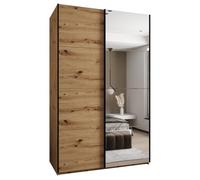 ABIKSMEBLE LUX 3 Élégante Armoire à 2 Portes Coulissantes avec Miroir sur la Porte - Fermeture Silencieuse - Système HETTICH Topline L - 245,5x160x64cm - Artisan, Artisan, Noir