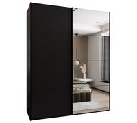 ABIKSMEBLE LUX 3 Élégante Armoire à 2 Portes Coulissantes avec Miroir sur la Porte - Fermeture Silencieuse - Système HETTICH Topline L - 245,5x190x64cm - Noir, Noir, Noir