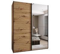 ABIKSMEBLE LUX 3 Élégante Armoire à 2 Portes Coulissantes avec Miroir sur la Porte - Fermeture Silencieuse - Système HETTICH Topline L - 245,5x190x64cm - Artisan, Artisan, Noir