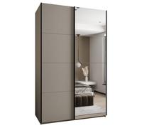 ABIKSMEBLE LUX 3 Élégante Armoire à 2 Portes Coulissantes avec Miroir sur la Porte - Fermeture Silencieuse - Système HETTICH Topline L - 245,5x160x64cm - Cachemire, Cachemire, Noir