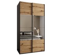 ABIKSMEBLE LUX 4 Armoire à 2 Portes Coulissantes avec Miroir Elégant au Milieu de la Façade - Fermeture Silencieuse - Système HETTICH Topline L - 245,5x140x64cm - Noir, Artisan, Noir