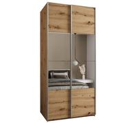 ABIKSMEBLE LUX 4 Armoire à 2 Portes Coulissantes avec Miroir Elégant au Milieu de la Façade - Fermeture Silencieuse - Système HETTICH Topline L - 245,5x110x64cm - Artisan, Artisan, Argent