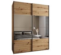 ABIKSMEBLE LUX 4 Armoire à 2 Portes Coulissantes avec Miroir Elégant au Milieu de la Façade - Fermeture Silencieuse - Système HETTICH Topline L - 245,5x200x64cm - Artisan, Artisan, Noir