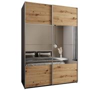 ABIKSMEBLE LUX 4 Armoire à 2 Portes Coulissantes avec Miroir Elégant au Milieu de la Façade - Fermeture Silencieuse - Système HETTICH Topline L - 245,5x170x64cm - Noir, Artisan, Argent