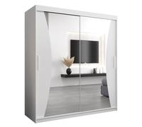 ABIKSMEBLE Monaco Armoire de rangement moderne avec miroir, portemanteau et étagères 180 x 200 x 62 cm Blanc mat 180 x 200 x 62 cm