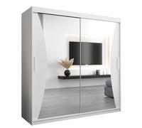ABIKSMEBLE Monaco Armoire de rangement moderne avec miroir, portemanteau et étagères 200 x 200 x 62 cm Blanc mat