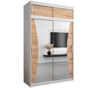 ABIKSMEBLE Monaco - Armoire moderne avec miroir, barre et étagères - 150 x 240 x 62 cm (largeur x hauteur x profondeur) - Blanc mat + Artisan avec rallonge - 150 x 240 x 62 cm