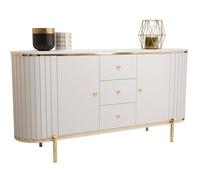 ABIKSMEBLE - New York - Commode, Armoire - Meuble de Rangement - Buffet à Tiroirs - Buffet Salon - Commode Semi-Circulaire pour Salon, Entrée, Couloir - 86,5x181x40cm - Blanc, Or