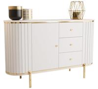 ABIKSMEBLE - New York - Commode, Armoire - Meuble de Rangement - Buffet à Tiroirs - Buffet Salon - Commode Semi-Circulaire pour Salon, Entrée, Couloir - 86,5x151x40cm - Blanc, Or