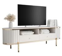 ABIKSMEBLE - New York - Meuble TV - Armoire Basse - Support Télé - Meuble de Rangement pour Salon - Meuble Bas Moderne - Meuble TV Industriel - 50,5x181x40cm - Blanc, Or