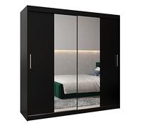 ABIKSMEBLE Tokyo 1 200 Armoire moderne avec miroir, barre et étagères 2 portes coulissantes 200 x 200 x 62 cm (largeur x hauteur x profondeur) Noir mat