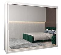 ABIKSMEBLE Tokyo 3 250 Armoire avec trois portes coulissantes pour chambre à coucher - Armoire moderne avec miroir, porte-manteau et étagères - 250 x 200 x 62 cm - Blanc mat
