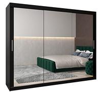 ABIKSMEBLE Tokyo 3 250 Armoire de rangement moderne avec miroir, portemanteau et étagères 250 x 200 x 62 cm Noir mat
