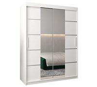 ABIKSMEBLE Verona 4 150 Armoire à portes coulissantes avec miroir avec tringle et étagère Blanc mat